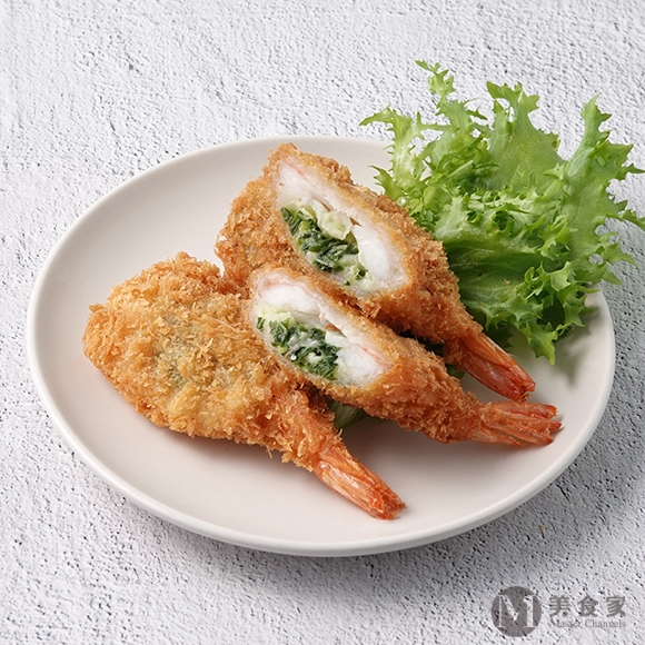 裹粉蝴蝶切菠菜起司蝦(圖)