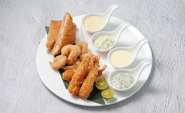 炸物拼盤佐新味佐醬四品(圖)